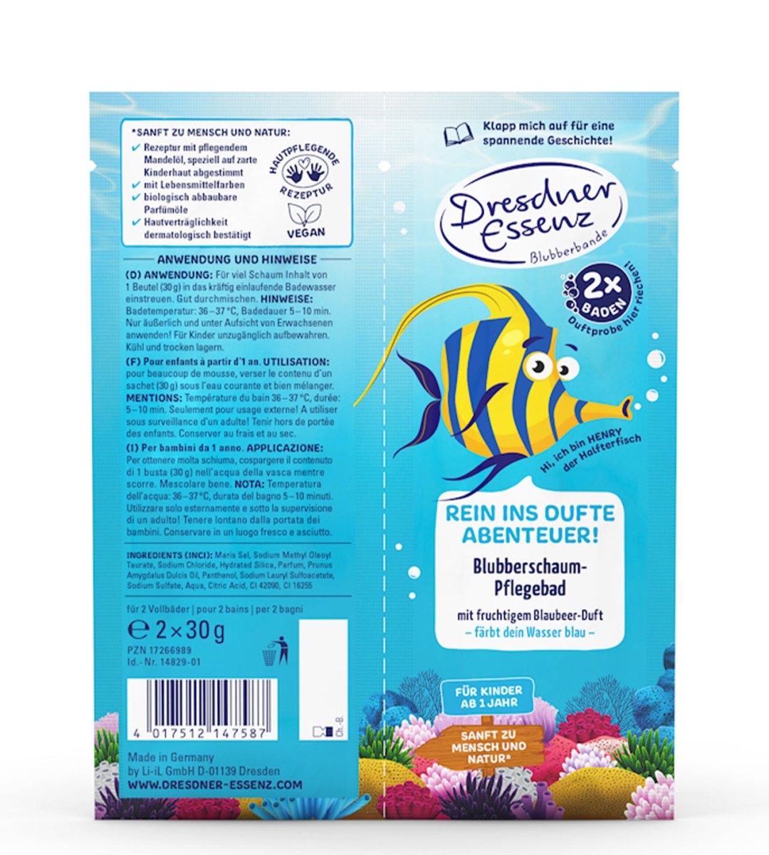 Dresdner Essenz® | Blubberschaum-Pflegebad | HENRY Halfterfisch | 2x 30 g