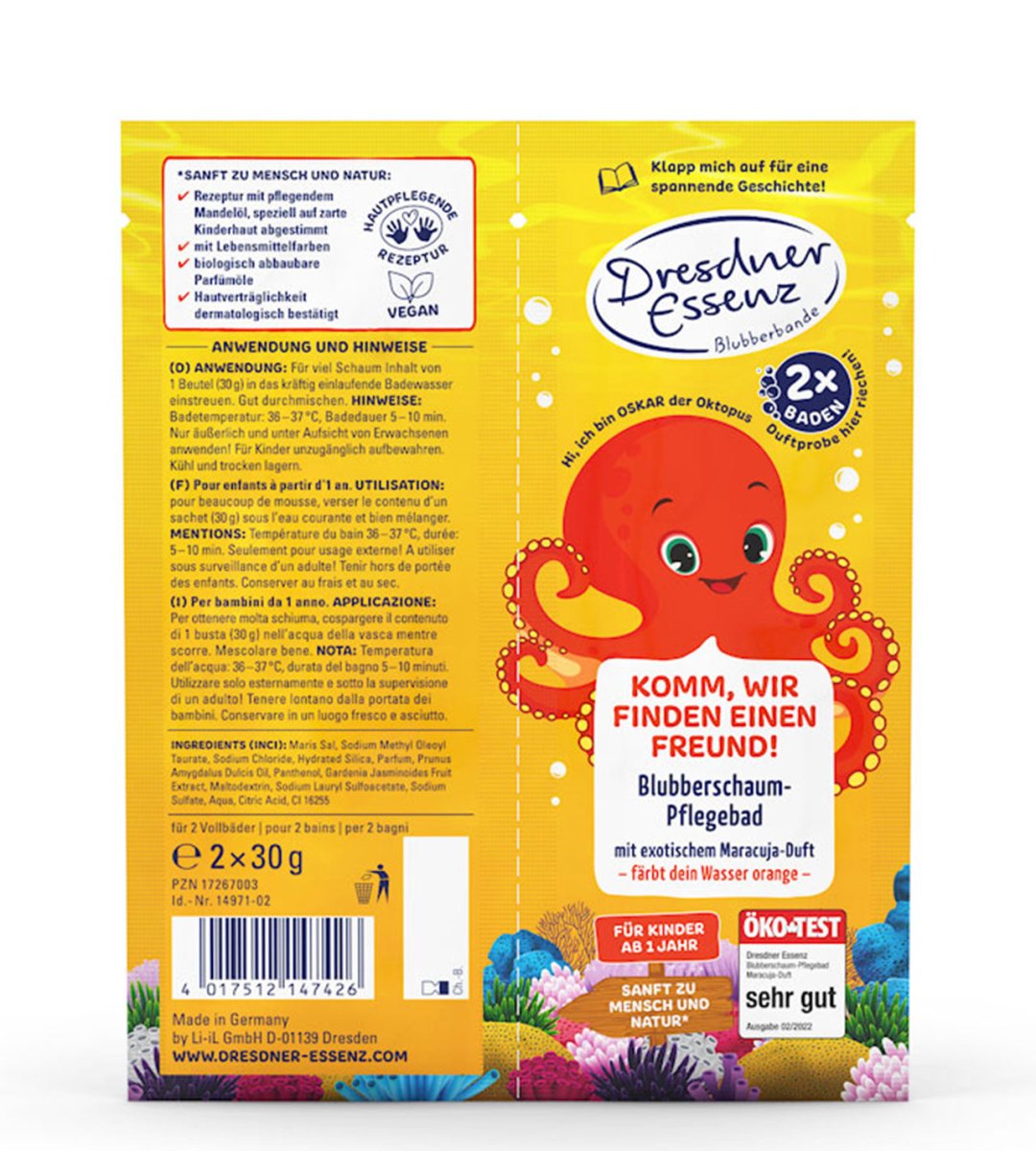 Dresdner Essenz® | Blubberschaum-Pflegebad | OSKAR Oktopus | 2x 30 g