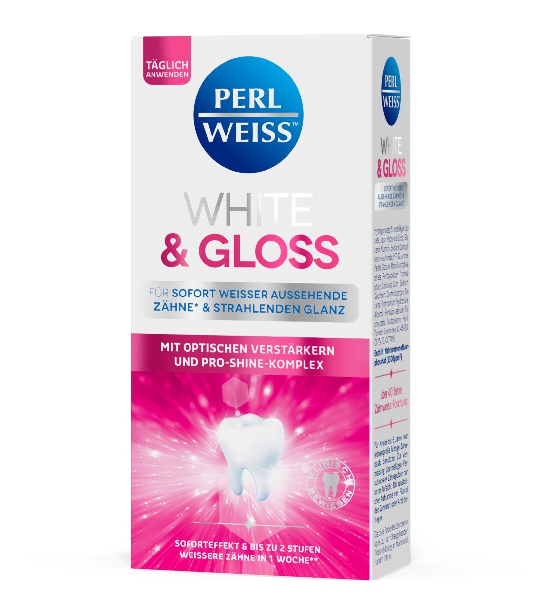 Perlweiss® | White & Gloss Zahncreme | 2 Stufen weissere Zähne in 1 Woche | 50 ml