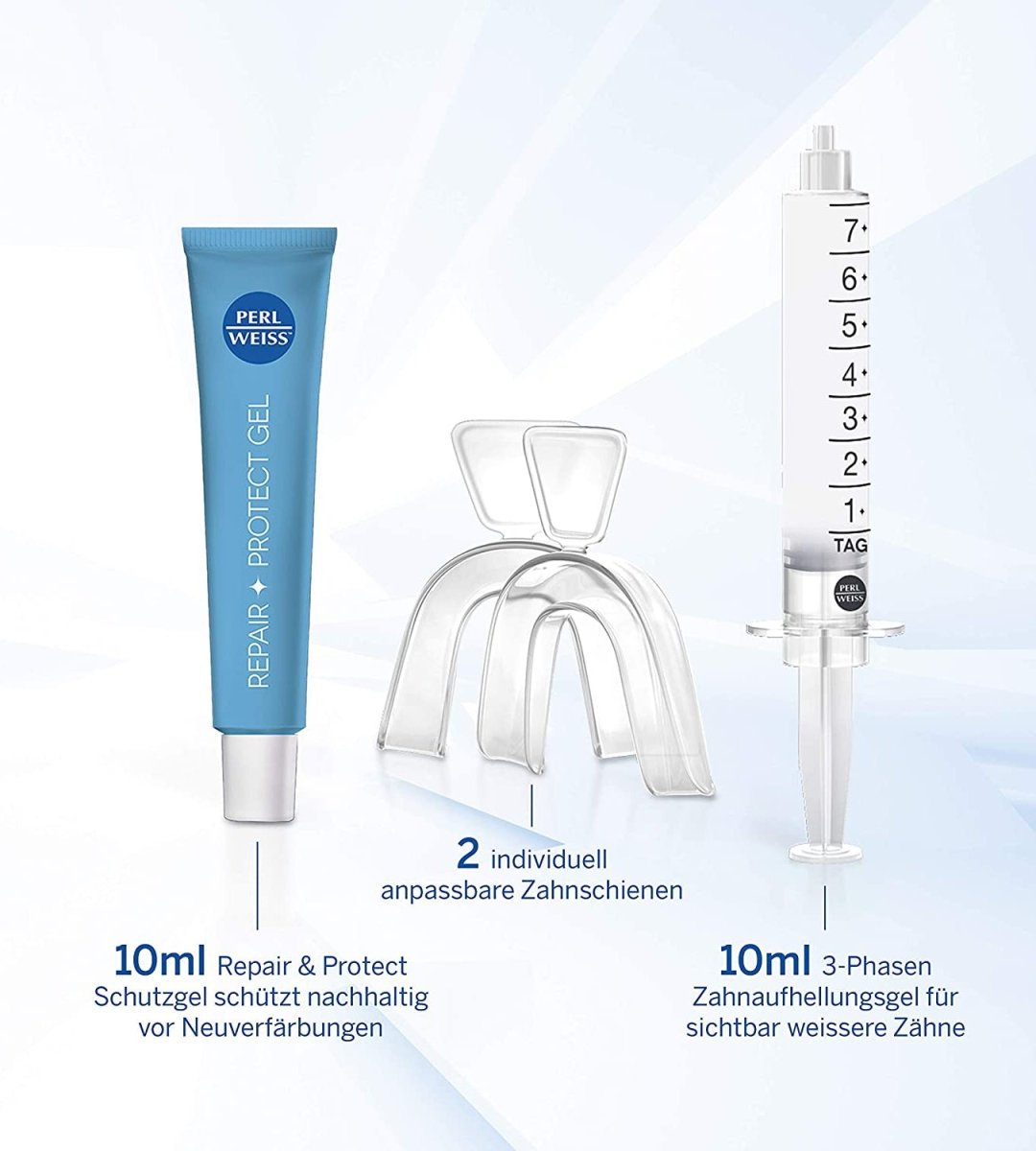 Perlweiss® | Dental Bleaching Set | 8 Stufen weißere Zähne nach 7 Tagen | Repair & Protect Schutzgel | 10 ml