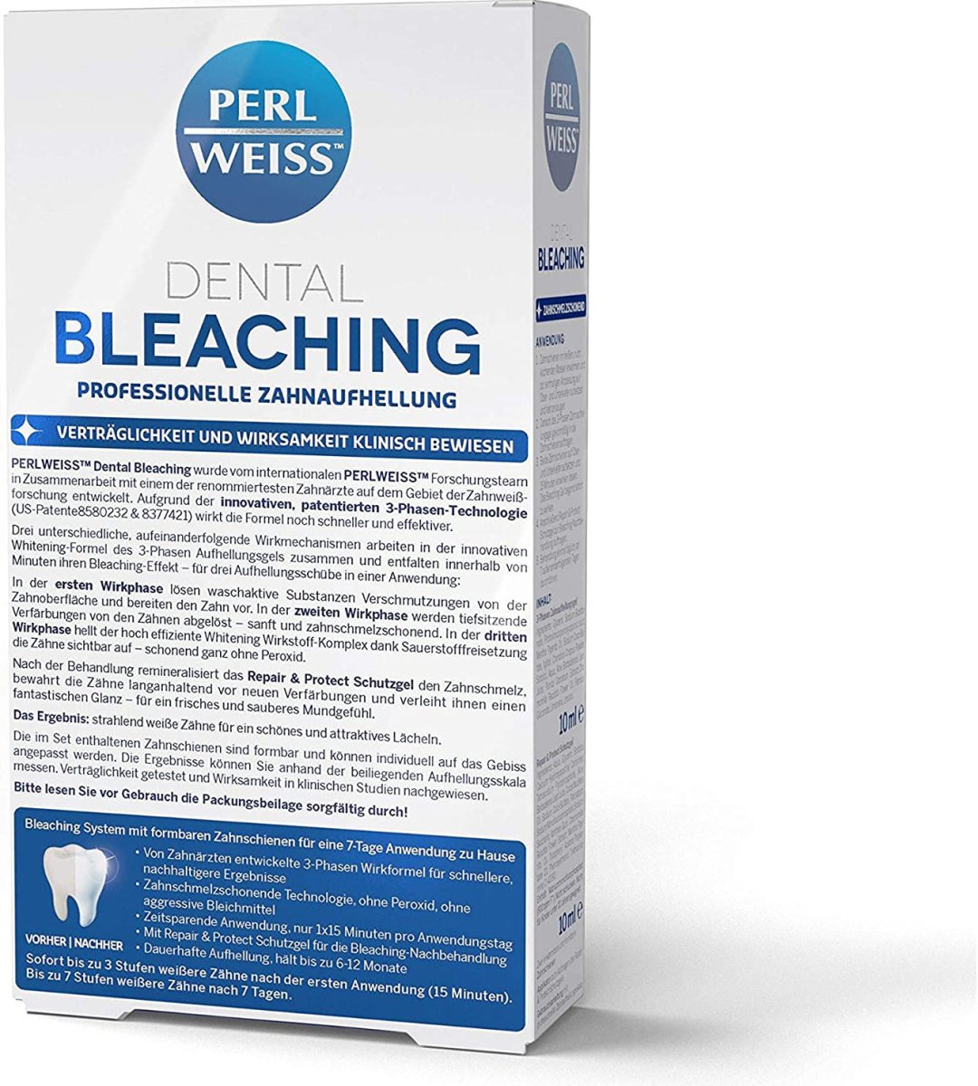 Perlweiss® | Dental Bleaching Set | 8 Stufen weißere Zähne nach 7 Tagen | Repair & Protect Schutzgel | 10 ml