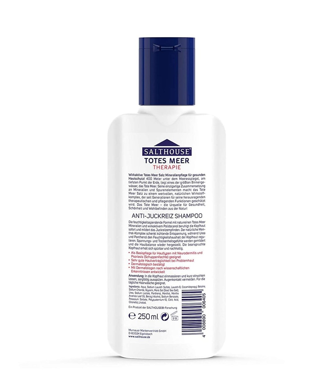 Salthouse TotesMeer-Salz-Therapie Anti-Juckreiz Shampoo Rückseite 250ml