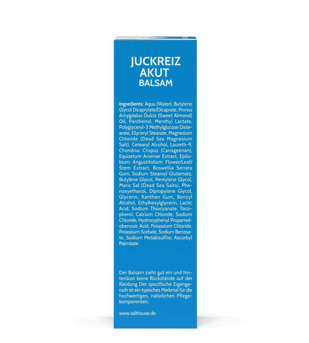 Salthouse TotesMeer Salz Therapie Juckreiz Akut Balsam Faltschachtel links 75ml