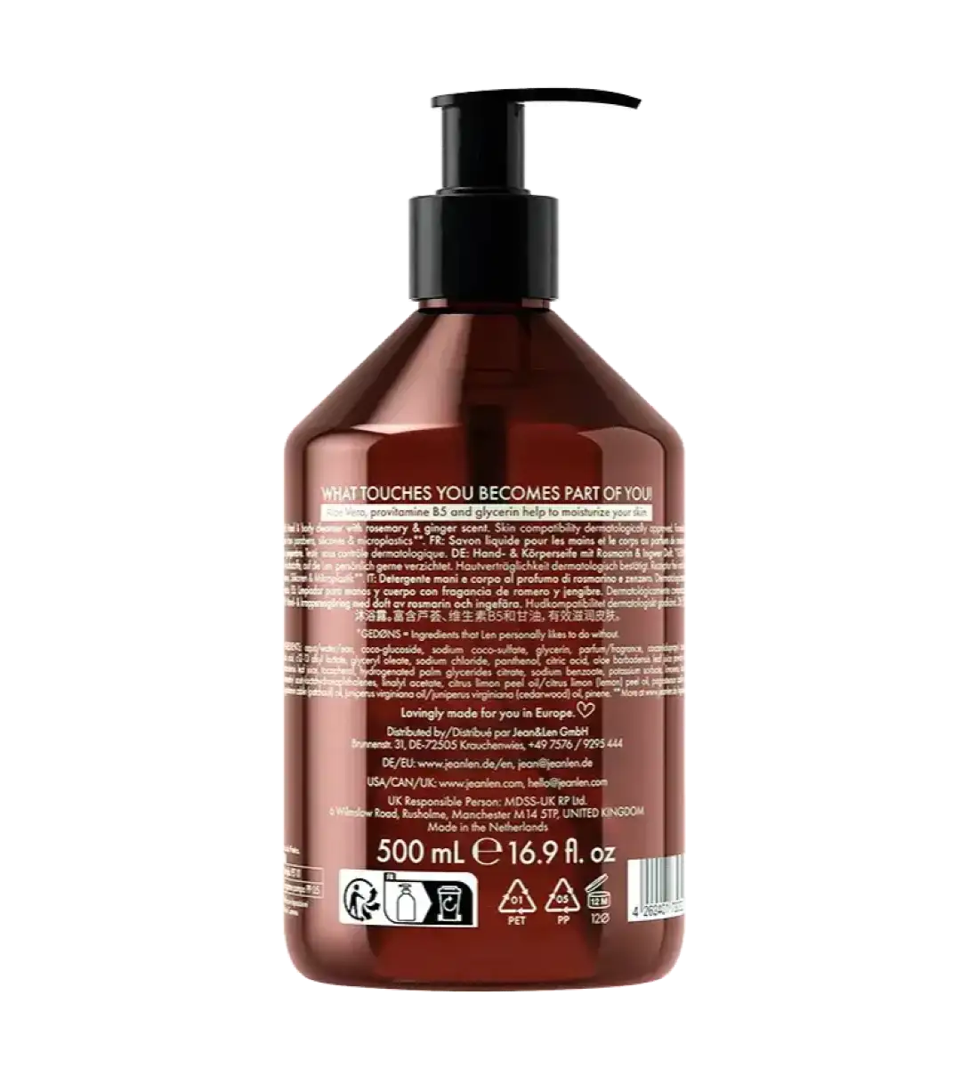 Jean & Len® | Hand & Body Cleanser | Rosemary/Ginger | 500ml