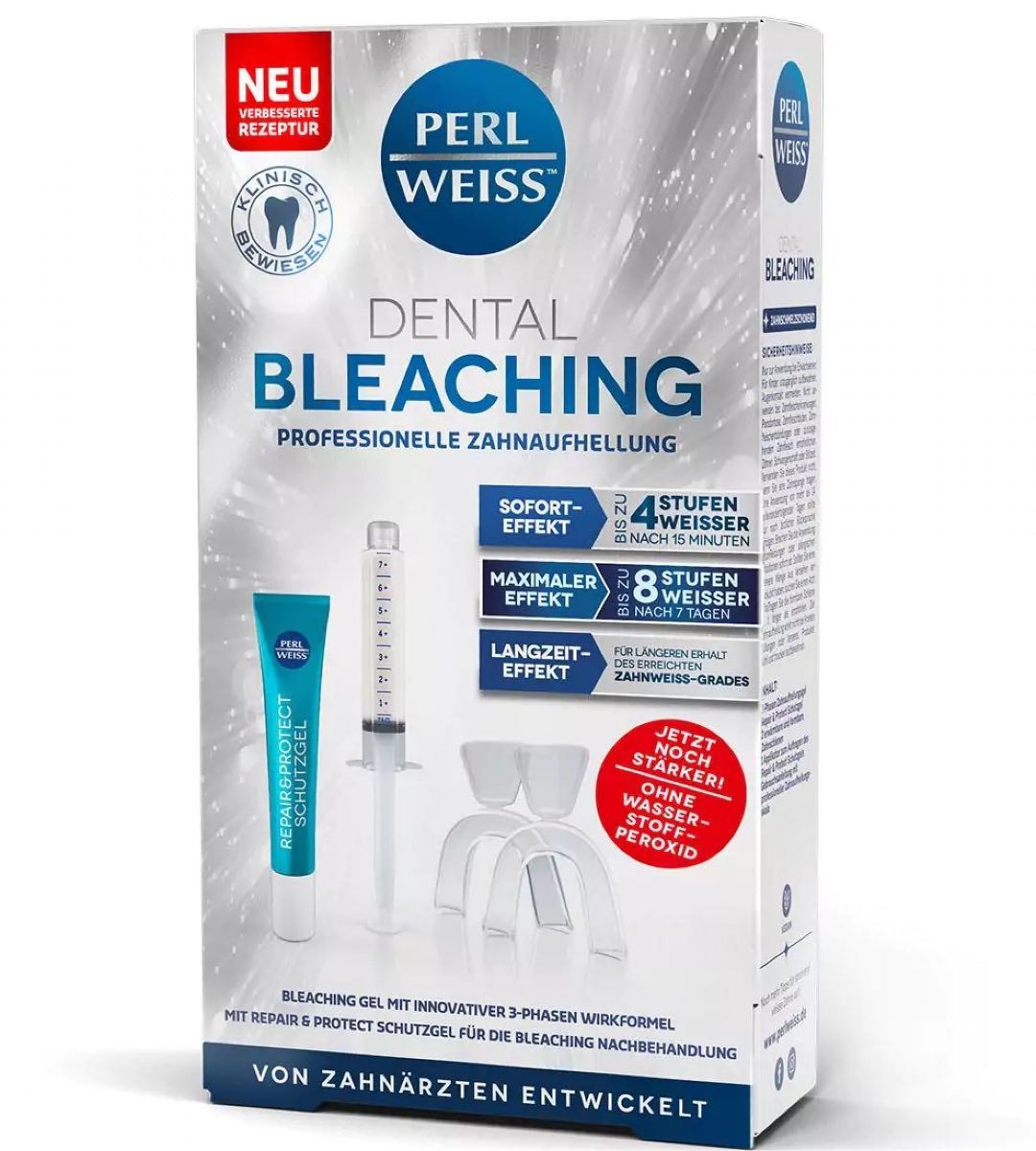 Perlweiss® | Ensemble de blanchiment dentaire | 8 niveaux de dents plus blanches après 7 jours | Gel de protection répare et protège | 10ml