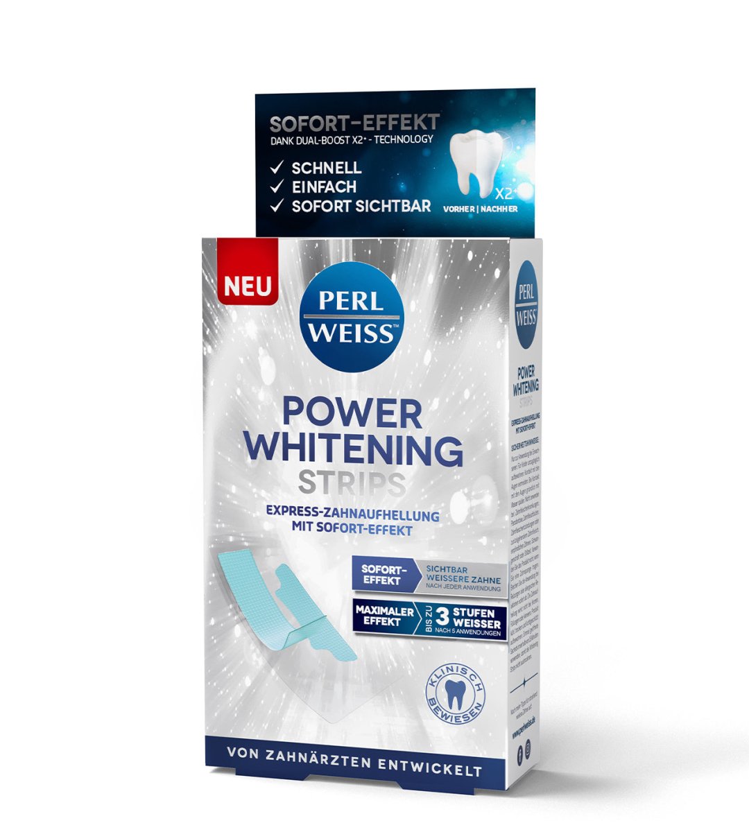 Perlweiss® | Power Whitening Strips | Express-Zahnaufhellung mit sofort-Effekt | 5 x 2 Strips