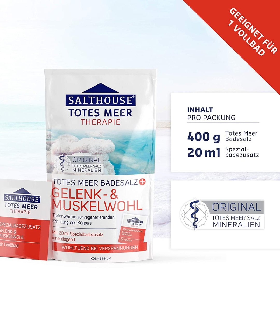 SALTHOUSE® Original Totes Meer Therapie | Badesalz | Gelenk & Muskelwohl | 400 g